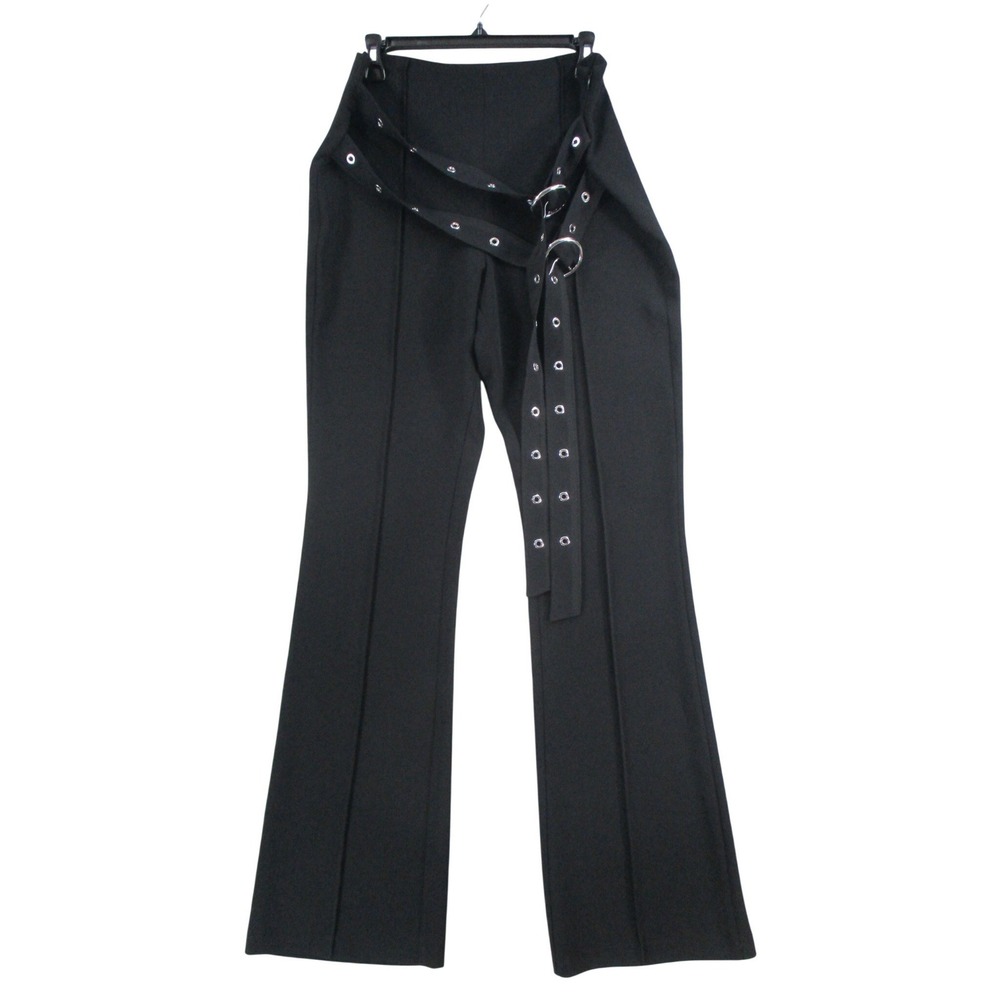Cinq a Sept Black Grommet Double Belt High Waist Wide Leg Trousers Size 10